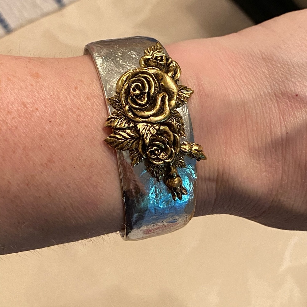 Beaucoup Designs June birth month (rose) two-toned silver/gold cuff bracelet